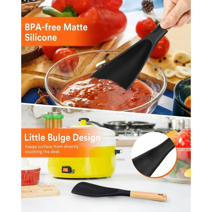Cuillère-spatule en silicone avec manche en bois