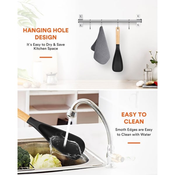 Cuillère-spatule en silicone avec manche en bois