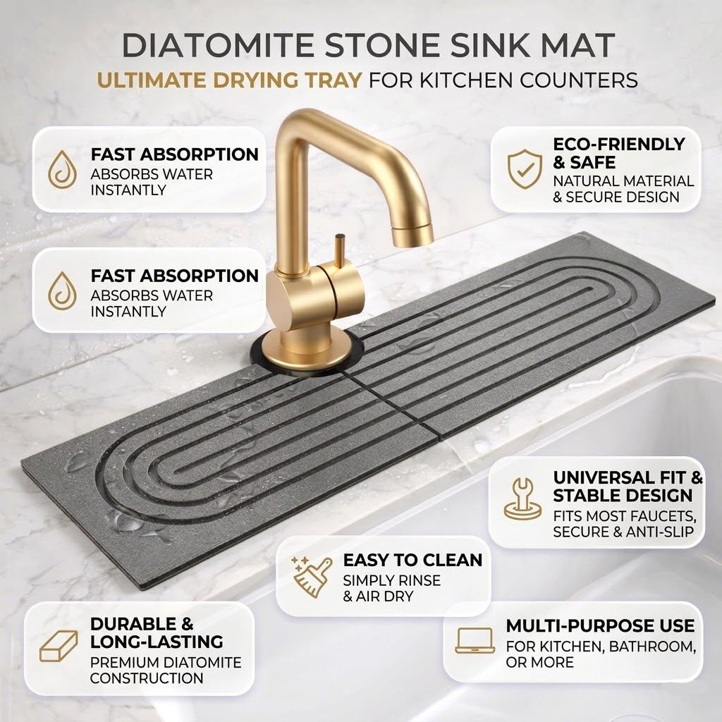 Tapis absorbant de robinet en terre de diatomée