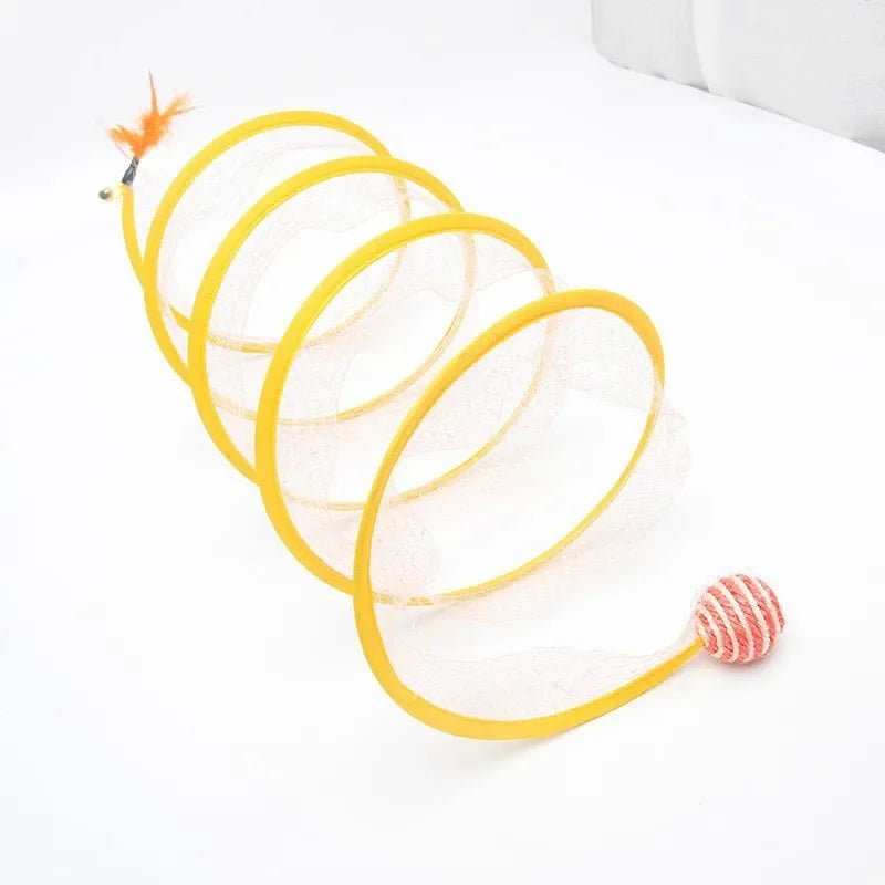Tunnel de Jeu en S Pliable pour Chat – Jouet Interactif avec Balles et Papier Froissant, Intérieur/Extérieur