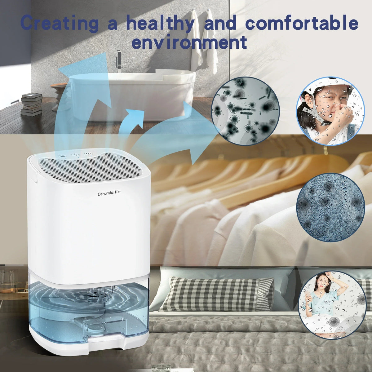 Déshumidificateur compact à réservoir de 1 litre et veilleuse