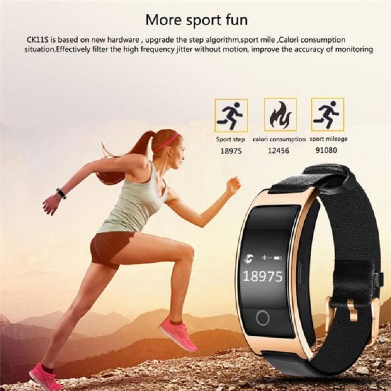 Montre connectée à écran OLED et bracelet en cuir