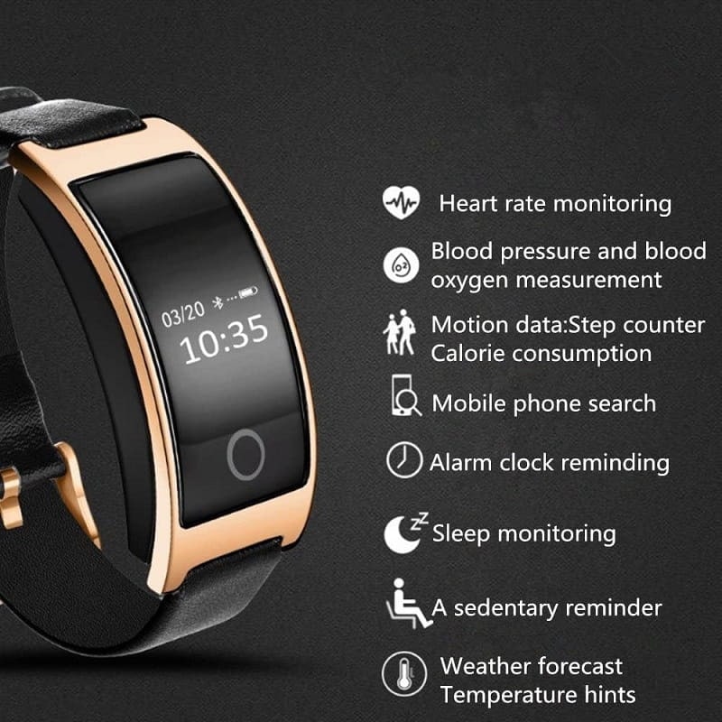 Montre connectée à écran OLED et bracelet en cuir