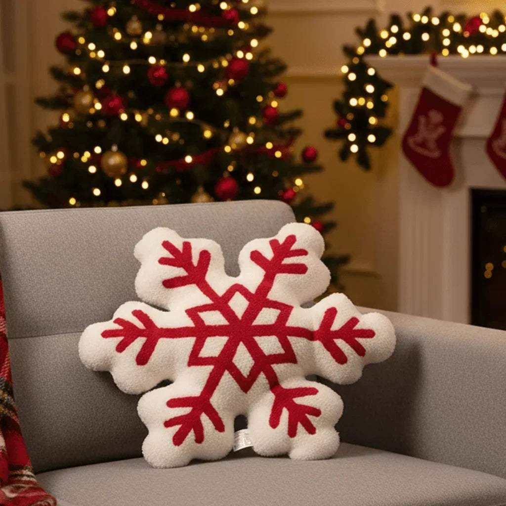 Coussin décoratif flocon en peluche effet mouton