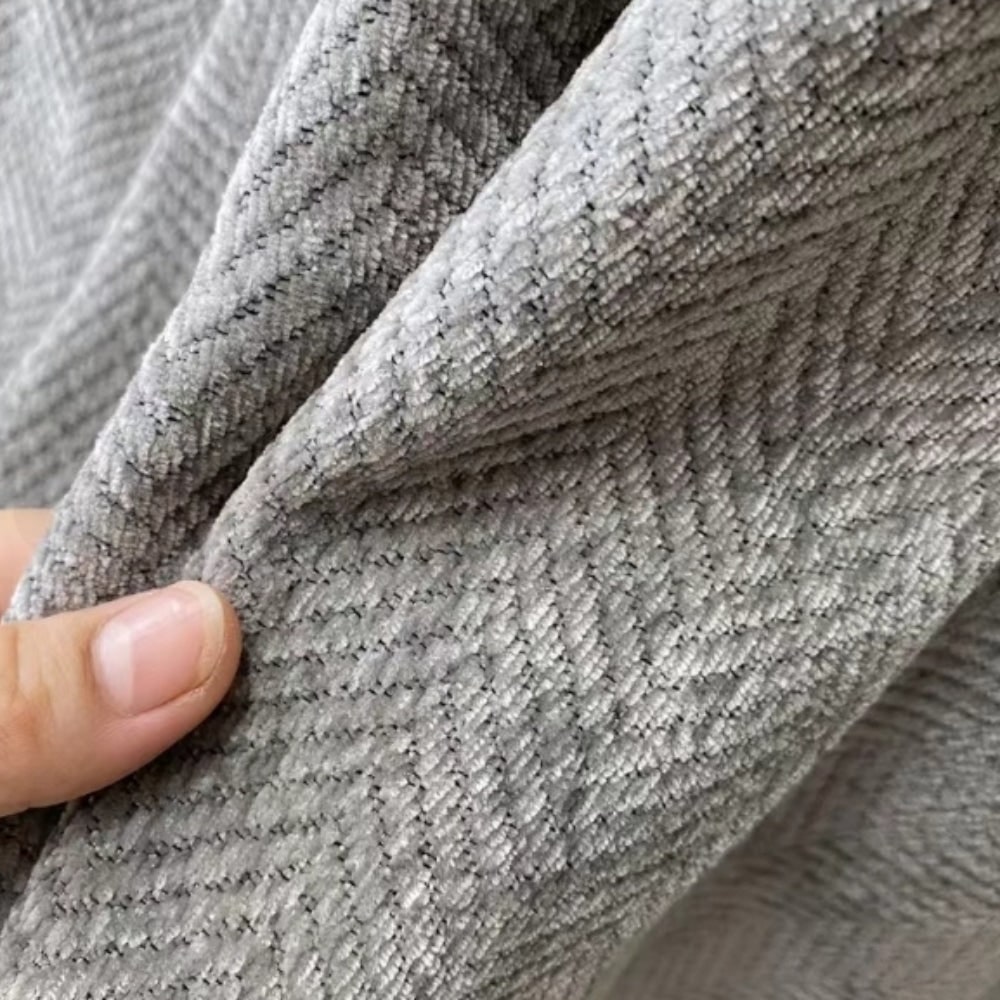 Plaid de canapé en chenille à chevrons et franges