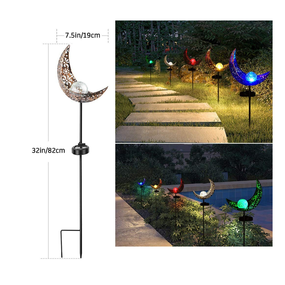 Lampe solaire sur piquet en métal et verre craquelé