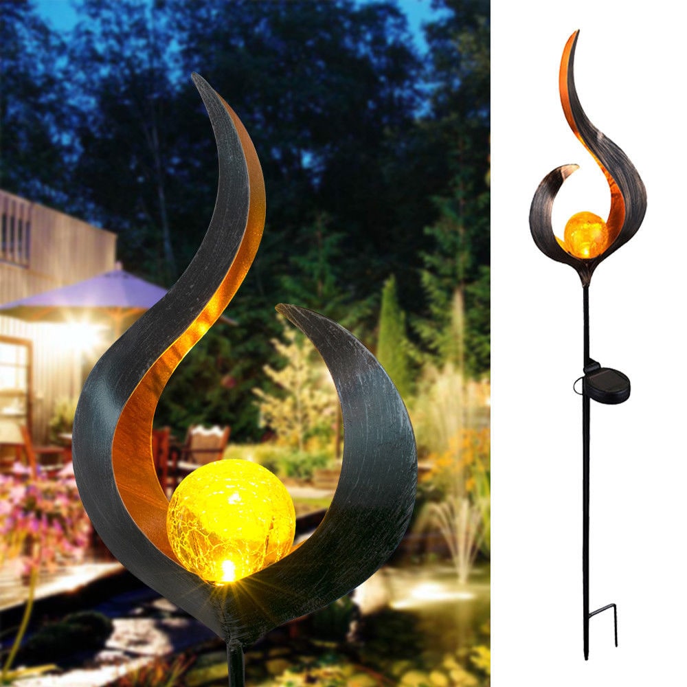 Lampe solaire sur piquet en métal et verre craquelé