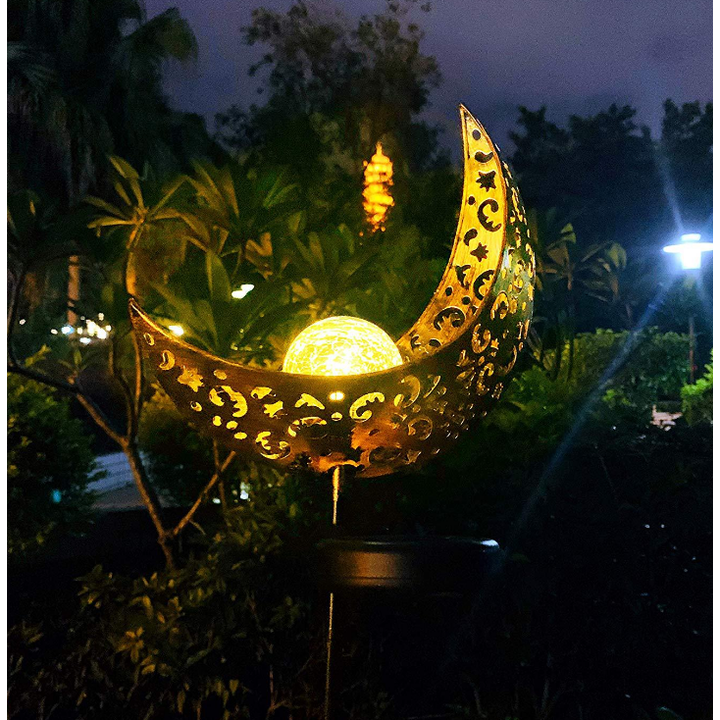 Lampe solaire sur piquet en métal et verre craquelé