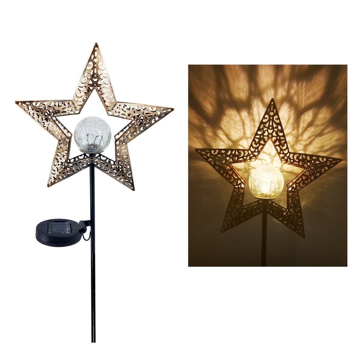 Lampe solaire sur piquet en métal et verre craquelé
