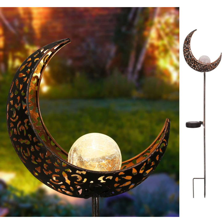 Lampe solaire sur piquet en métal et verre craquelé
