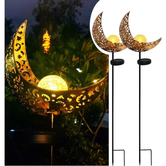 Lampe solaire sur piquet en métal et verre craquelé