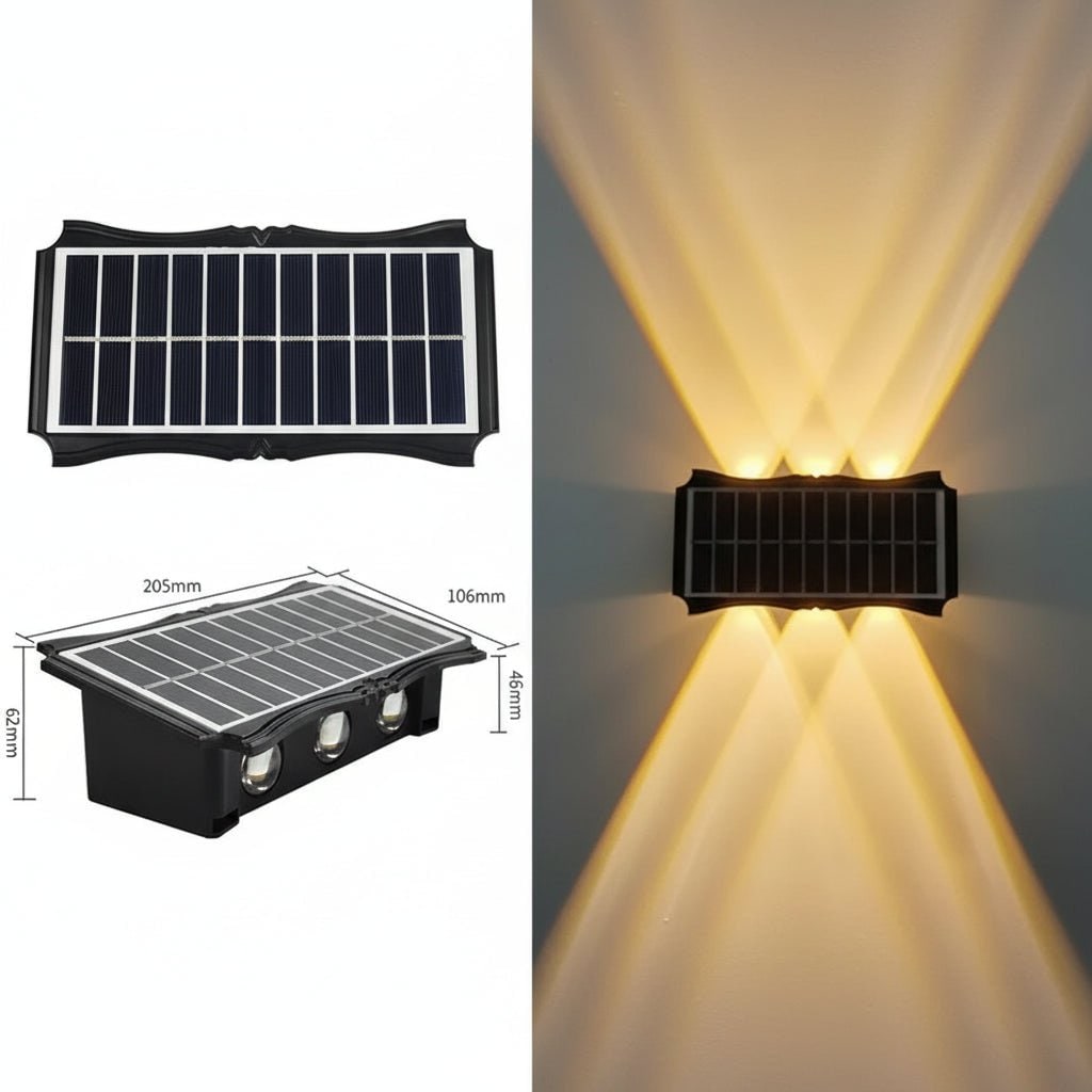 Applique solaire extérieure à éclairage vers le haut et le bas