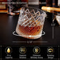 Verre à whisky rotatif à texture facettée avec dessous en bois