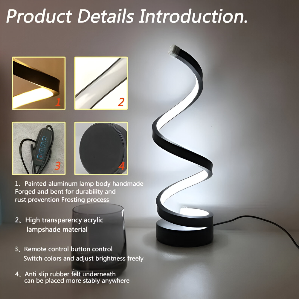 Lampe de table à DEL en spirale avec teinte réglable