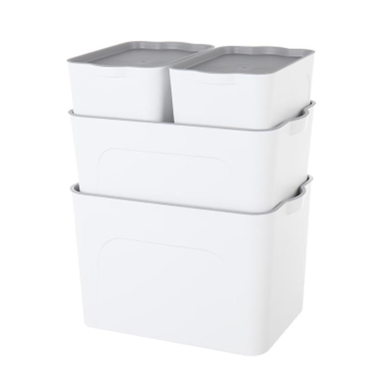Boîte de rangement empilable avec couvercle et poignées