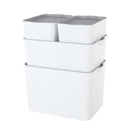 Boîte de rangement empilable avec couvercle et poignées