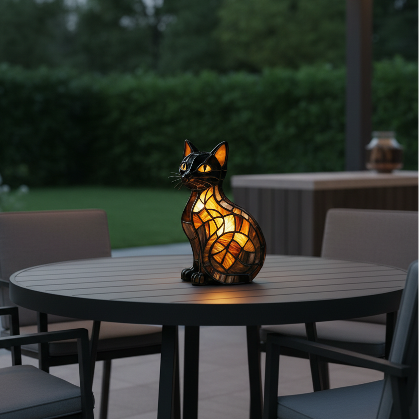 Lampe de table chat en verre coloré à motif mosaïque