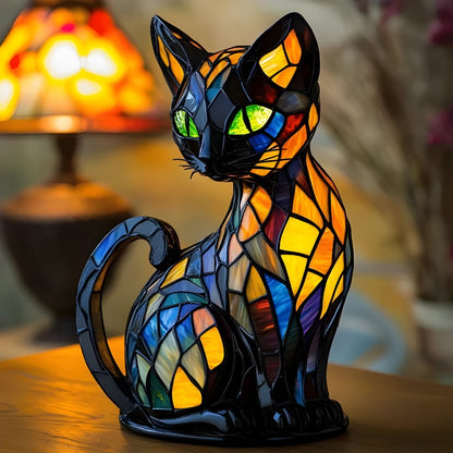 Lampe de chevet chat à mosaïque colorée