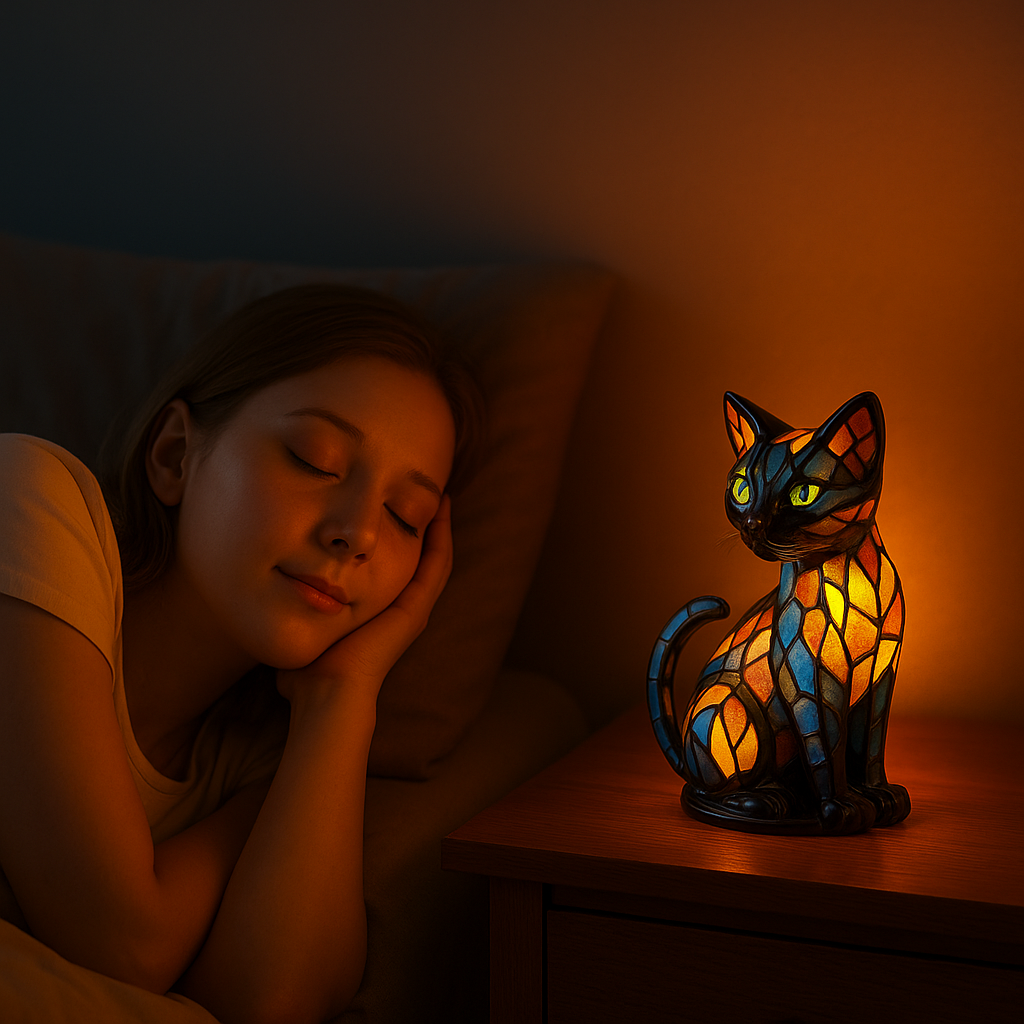 Lampe de chevet chat à mosaïque colorée
