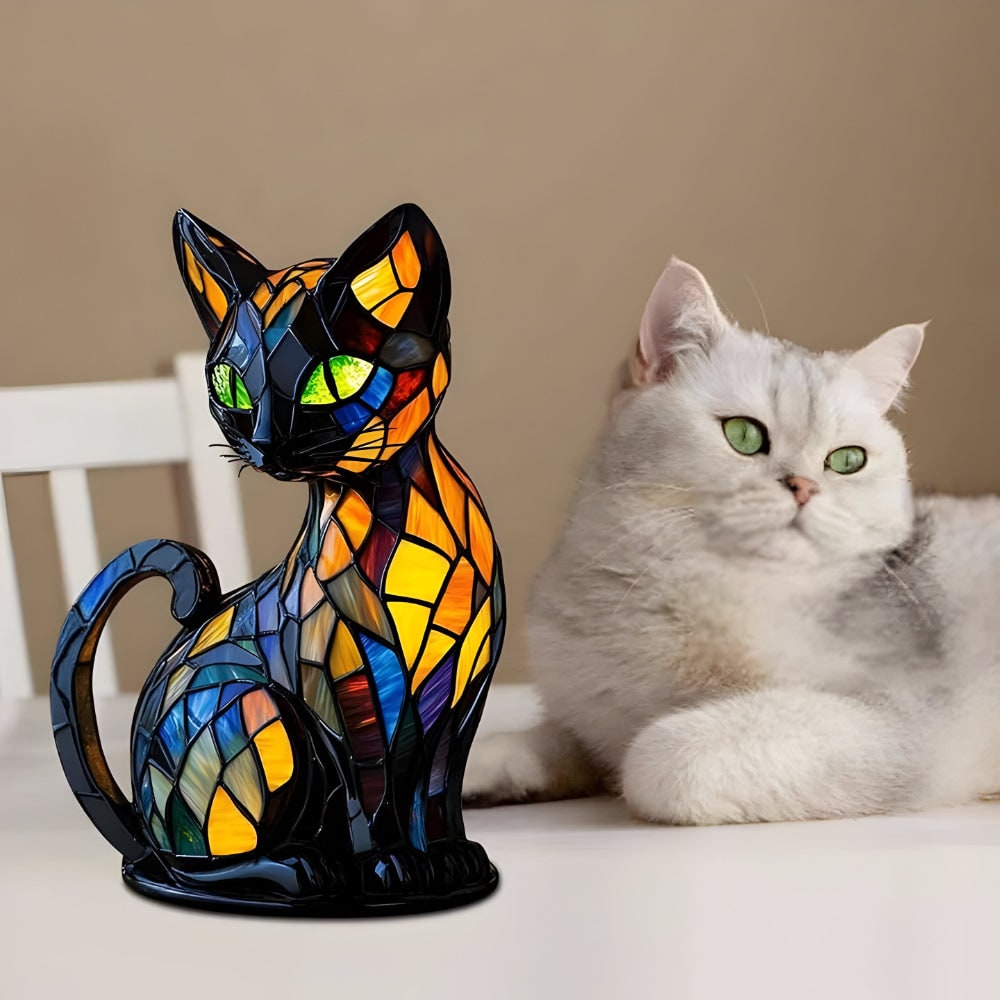 Lampe de chevet chat à mosaïque colorée