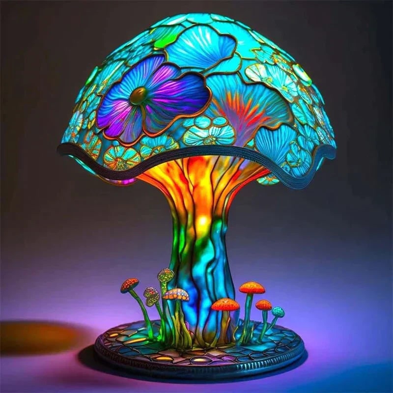 Lampe décorative en résine effet vitrail à lumière chaude