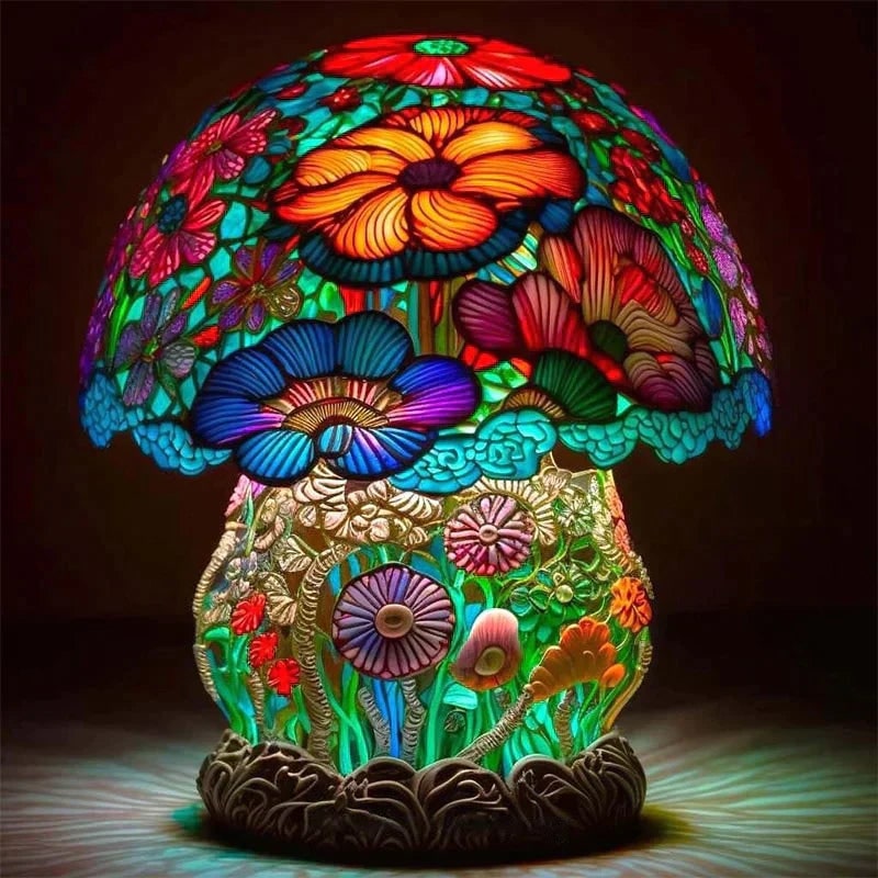 Lampe décorative en résine effet vitrail à lumière chaude