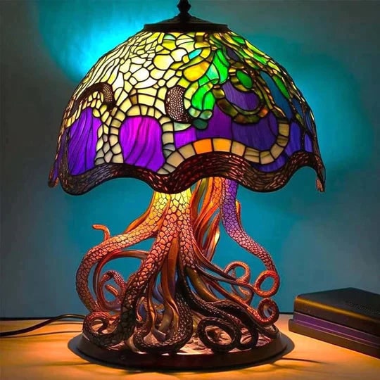 Lampe décorative en résine effet vitrail à lumière chaude