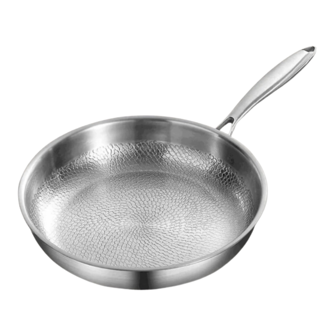 Poêle en acier inoxydable compatible induction avec manche ergonomique