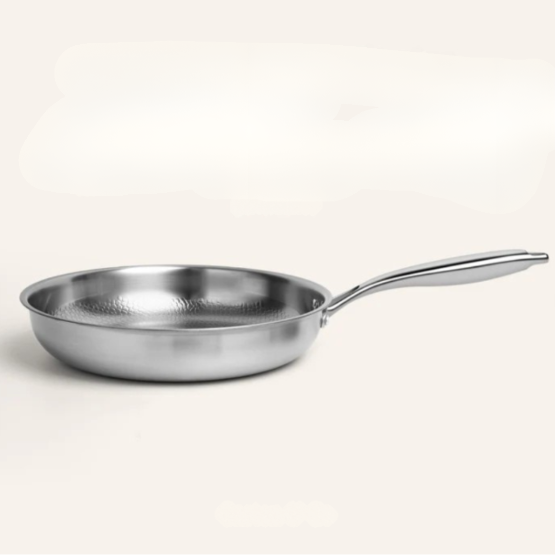 Poêle en acier inoxydable compatible induction avec manche ergonomique