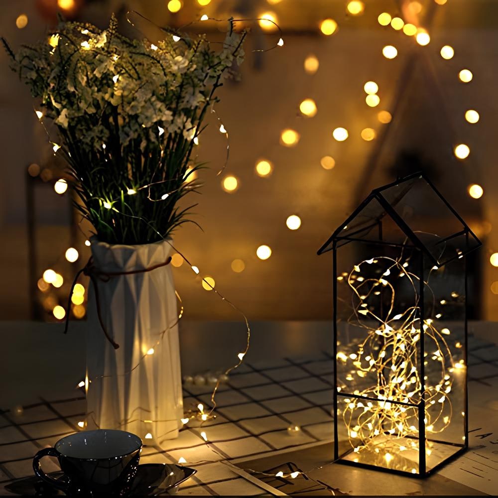 Guirlande lumineuse à micro-DEL sur fil flexible, alimentation par piles