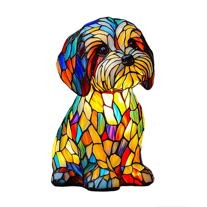 Lampe de table chien en résine à effet mosaïque