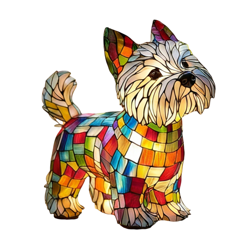 Lampe de table chien en résine à effet mosaïque