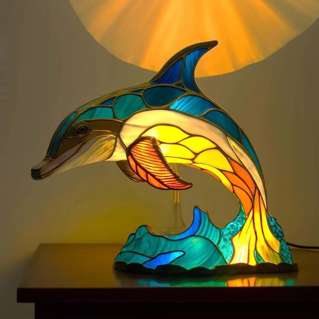 Lampe de table animale en mosaïque de verre, 17 cm
