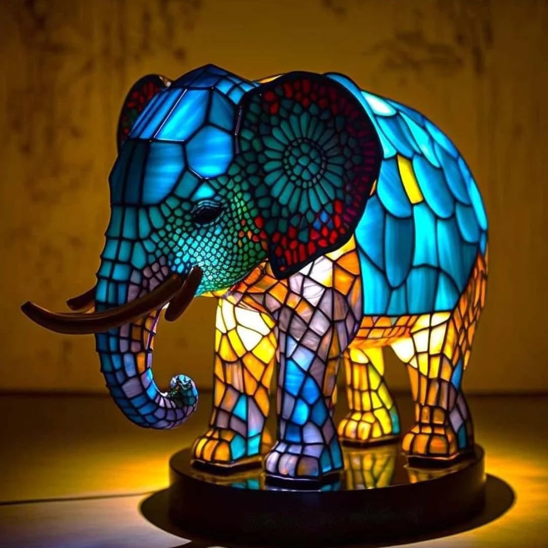 Lampe de table animale en mosaïque de verre, 17 cm