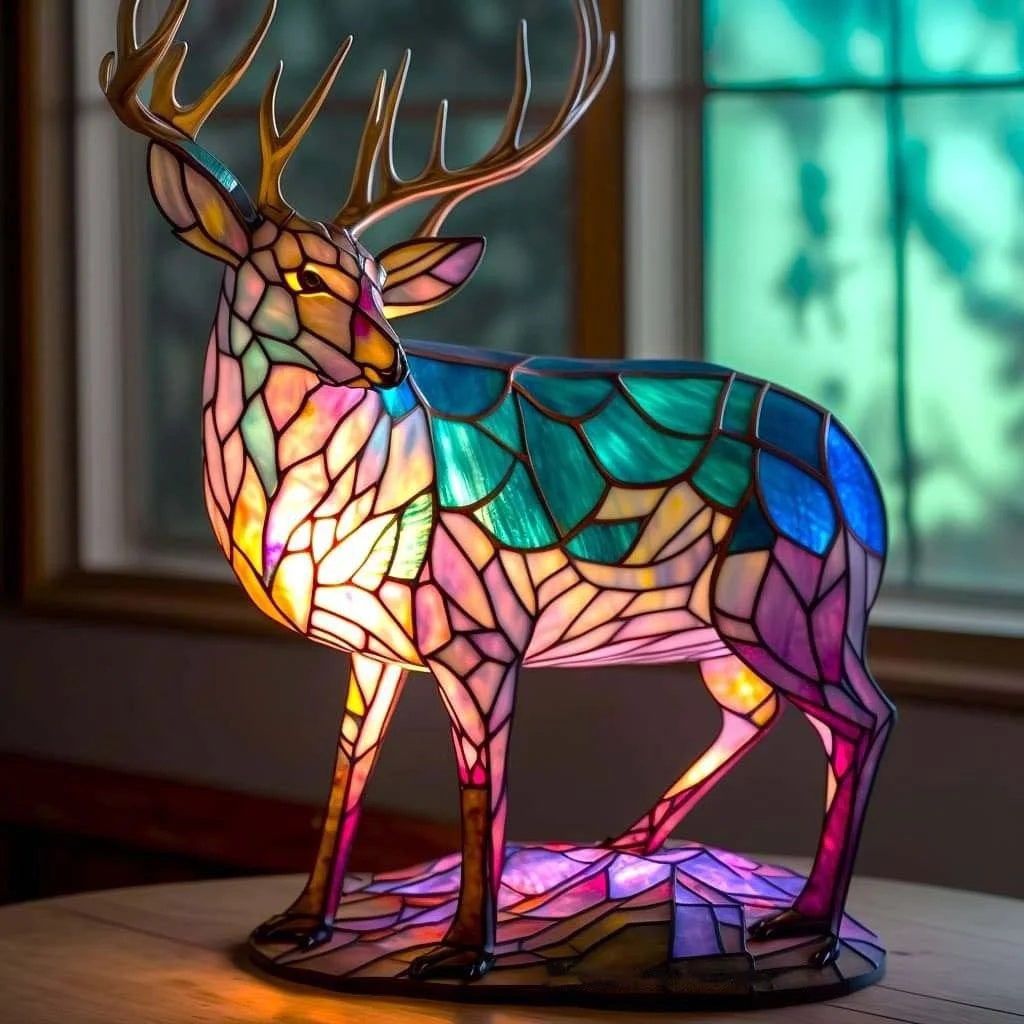 Lampe de table animale en mosaïque de verre, 17 cm