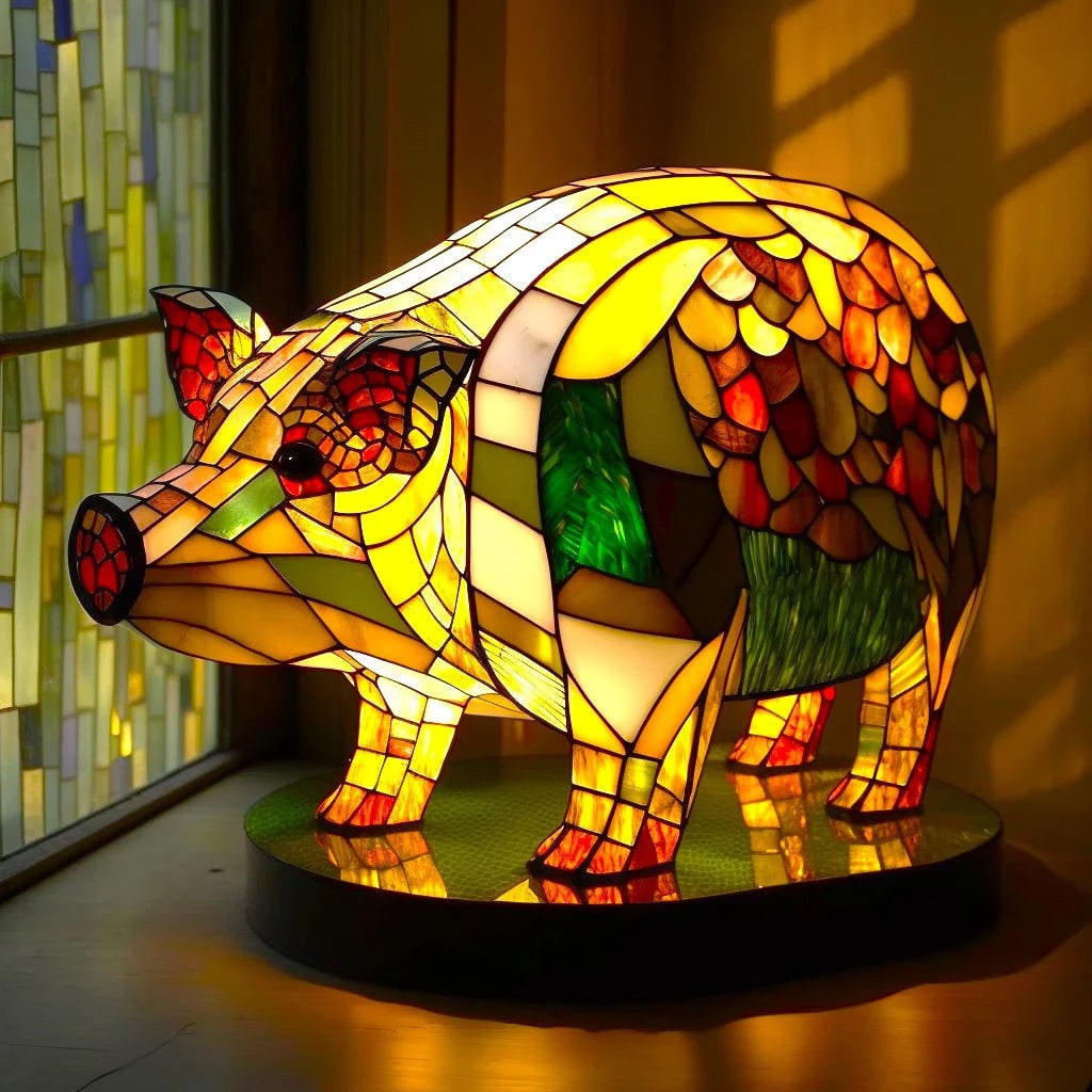 Lampe de table animale en mosaïque de verre, 17 cm