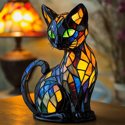 Lampe de table chat à panneaux colorés, 17 cm