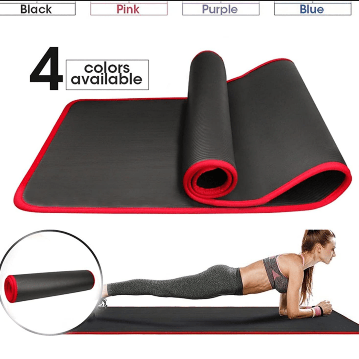 Tapis de yoga antidérapant en mousse avec bordure, 10 mm