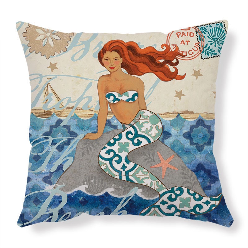 Lot de 4 housses de coussin à motifs marins