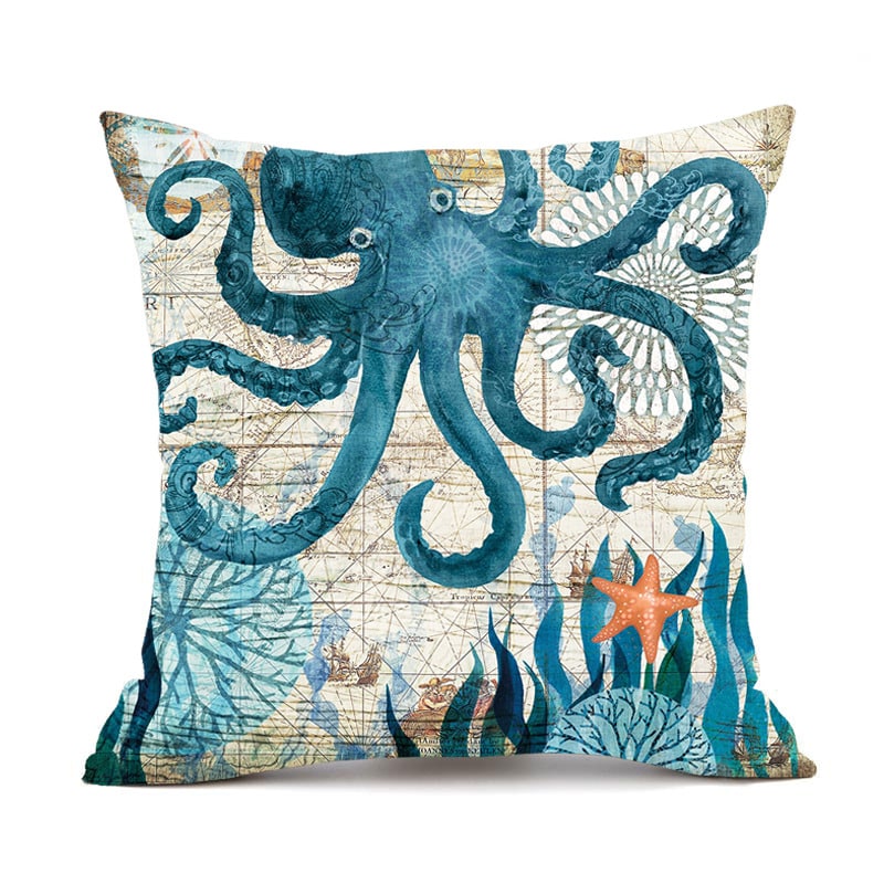 Housses de coussin carrées à décor marin, lot de 4