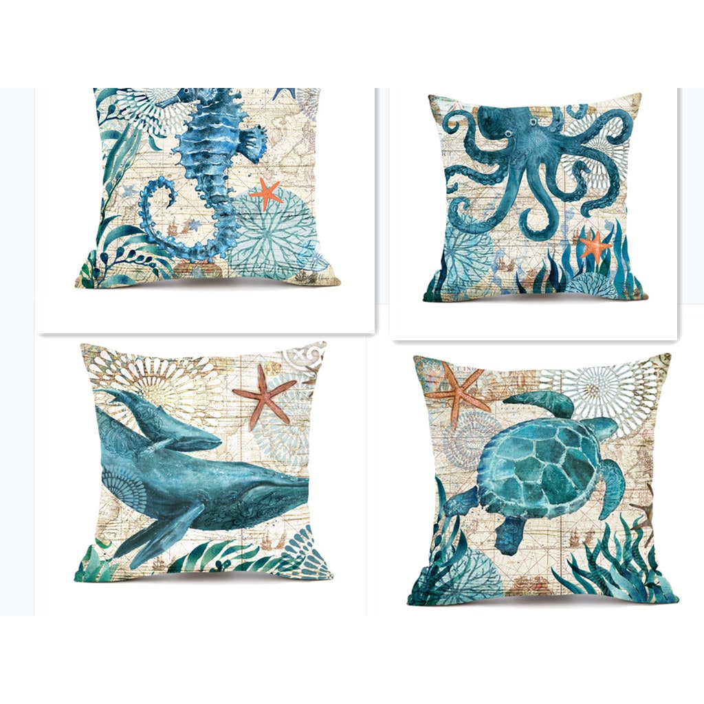 Lot de 4 housses de coussin à motifs marins