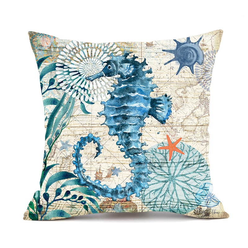 Lot de 4 housses de coussin à motifs marins