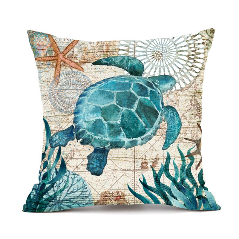 Housses de coussin carrées à décor marin, lot de 4