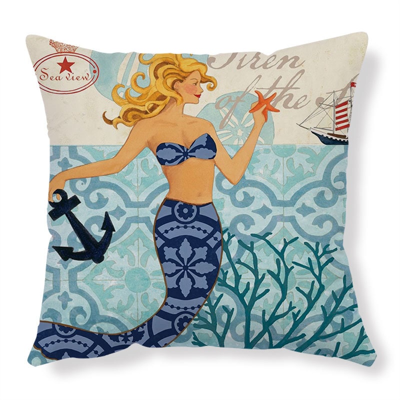 Lot de 4 housses de coussin à motifs marins