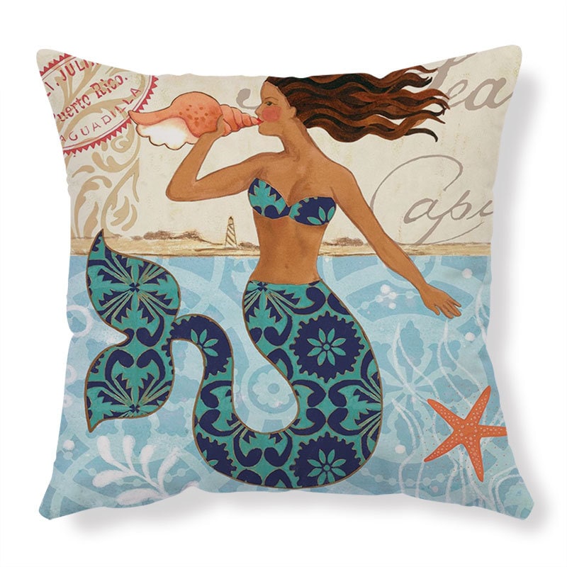 Housses de coussin carrées à décor marin, lot de 4
