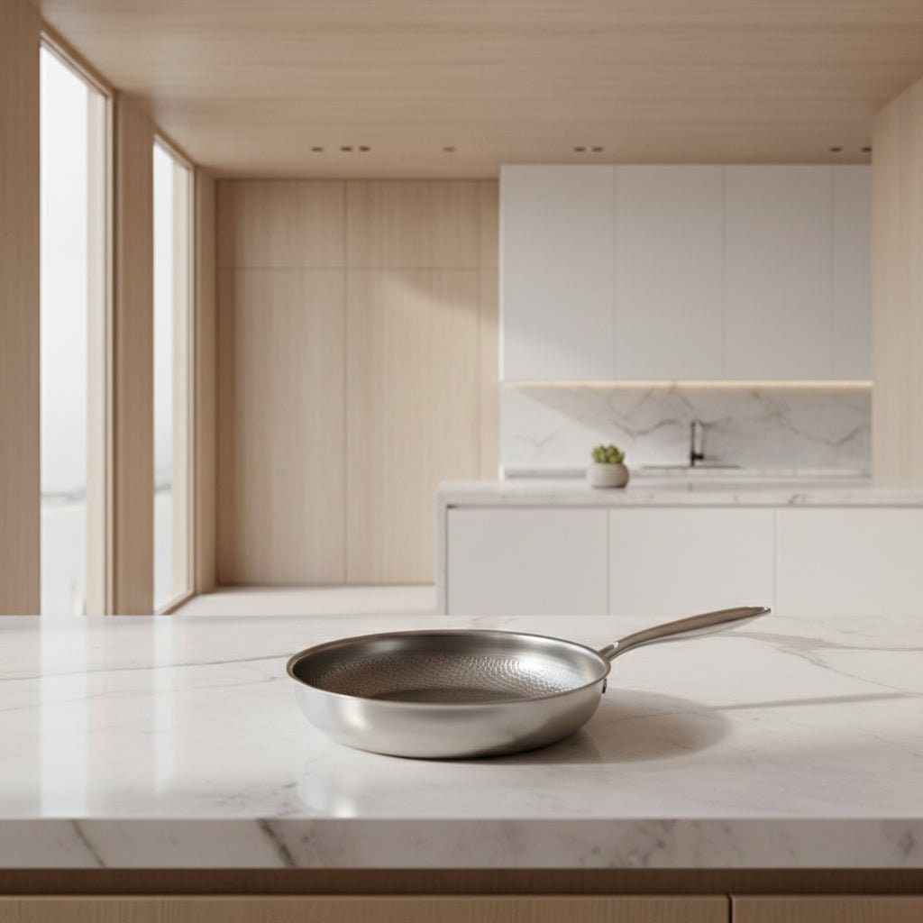 Poêle en acier inoxydable à intérieur martelé, compatible induction