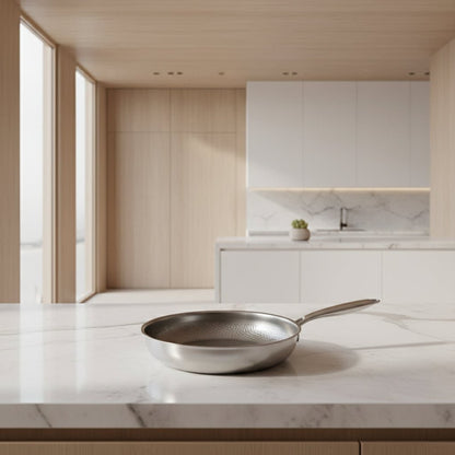 Poêle en acier inoxydable à intérieur martelé, compatible induction