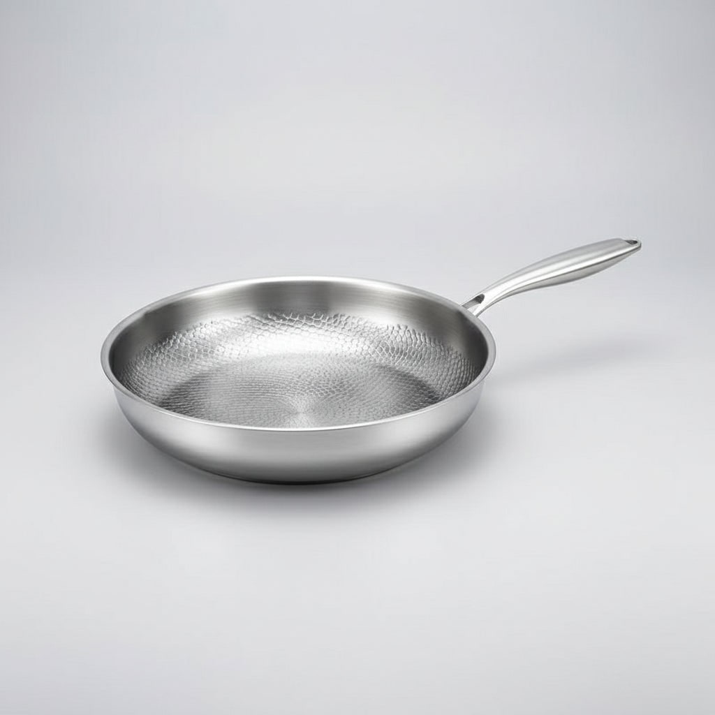 Poêle en acier inoxydable à intérieur martelé, compatible induction