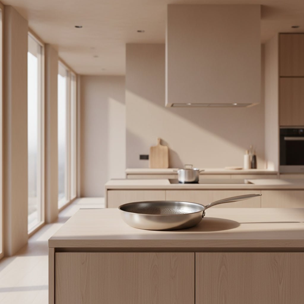 Poêle en acier inoxydable à intérieur martelé, compatible induction