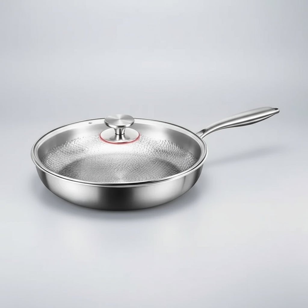 Poêle en acier inoxydable à intérieur martelé, compatible induction